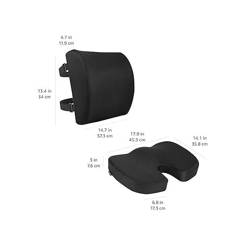  Amazon Basics Seat Cushion & Lumbar Support, Memory Foam, Black, 2-Pack
