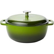 Amazon Basics Enameled Cast Iron Round Dutch Oven with Lid and Dual Handles, Heavy-Duty & Small, 4.3-Quart, Green