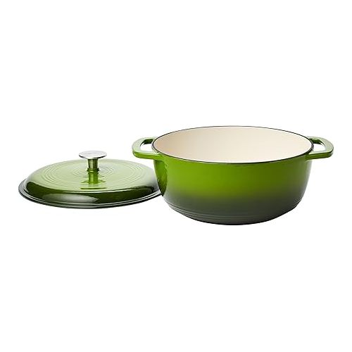  Amazon Basics Enameled Cast Iron Round Dutch Oven with Lid and Dual Handles, Heavy-Duty & Small, 4.3-Quart, Green