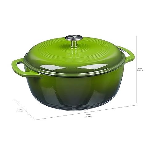  Amazon Basics Enameled Cast Iron Round Dutch Oven with Lid and Dual Handles, Heavy-Duty & Small, 4.3-Quart, Green