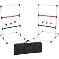 Amazon Basics - Ladder Toss Indoor/Outdoor Game Set with Travel Carrying Case, Full Size, Blue, Red