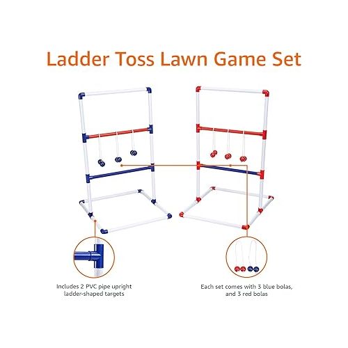  Amazon Basics - Ladder Toss Indoor/Outdoor Game Set with Travel Carrying Case, Full Size, Blue, Red