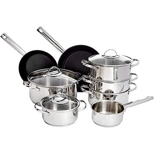  AmazonBasics - 11-teiliges Kochgeschirr-Set, Edelstahl, fuer Induktionsherde, mit Deckeln