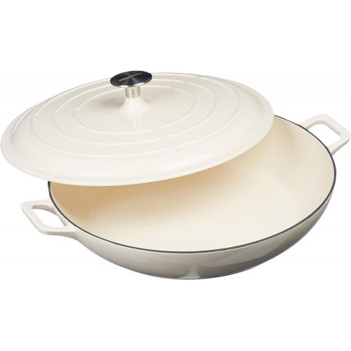  AmazonBasics Enameled Cast Iron Covered Casserole Skillet, 3.3-Quart, White