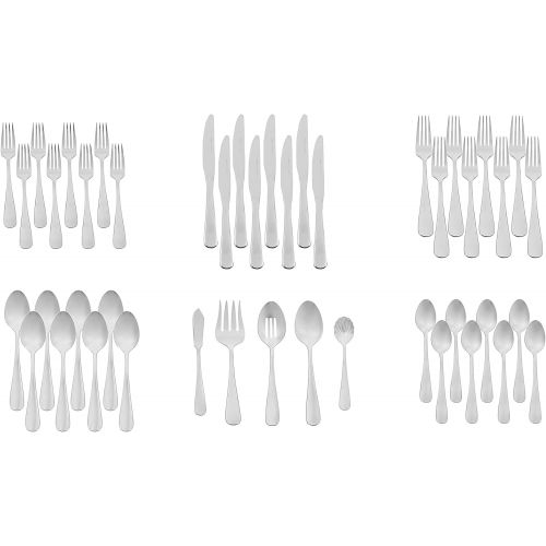  AmazonBasics 45-Piece Stainless Steel Flatware Set with Round Edge, Service for 8