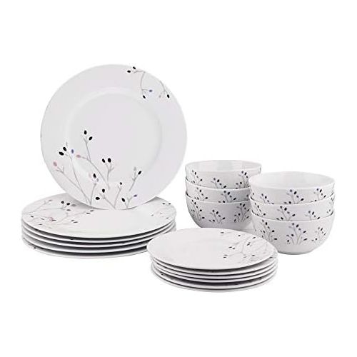  AmazonBasics 18-Piece Kitchen Dinnerware Set, Plates, Dishes, Bowls, Service for 6, Branches