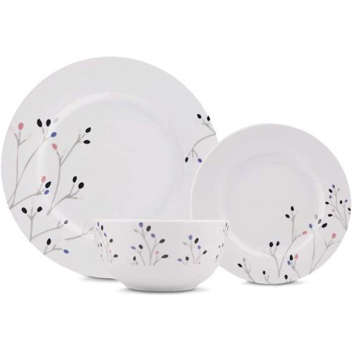 AmazonBasics 18-Piece Kitchen Dinnerware Set, Plates, Dishes, Bowls, Service for 6, Branches
