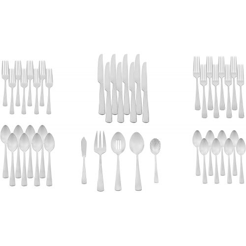  AmazonBasics 45-Piece Stainless Steel Flatware Set with Square Edge, Service for 8