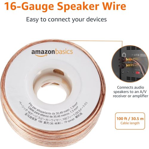  Amazon Basics 16-Gauge Speaker Wire Cable, 100 Feet