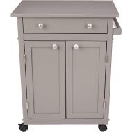 Amazon Basics Classic Rolling Kitchen Cart with Cabinet and Towel Bar, Solid Rubberwood Top - Rustic Gray
