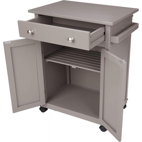  Amazon Basics Classic Rolling Kitchen Cart with Cabinet and Towel Bar, Solid Rubberwood Top - Rustic Gray