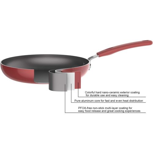  Amazon Basics Ceramic Non-Stick 12-Piece Cookware Set, Red - Pots, Pans and Utensils