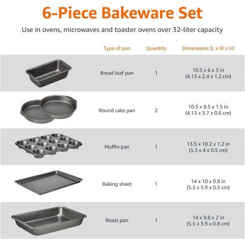  Amazon Basics 6-Piece Nonstick, Carbon Steel Oven Bakeware Baking Set
