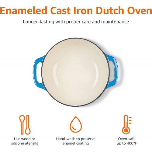  Amazon Basics Enameled Cast Iron Covered Dutch Oven, 6-Quart, Blue
