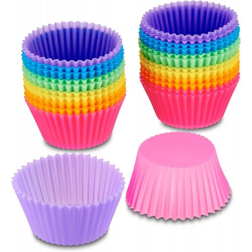  Amazon Basics Reusable Silicone Baking Cups, Muffin Liners - Pack of 24, Multicolor