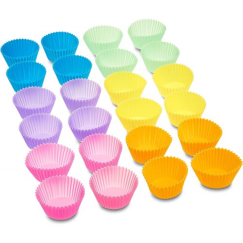  Amazon Basics Reusable Silicone Baking Cups, Muffin Liners - Pack of 24, Multicolor