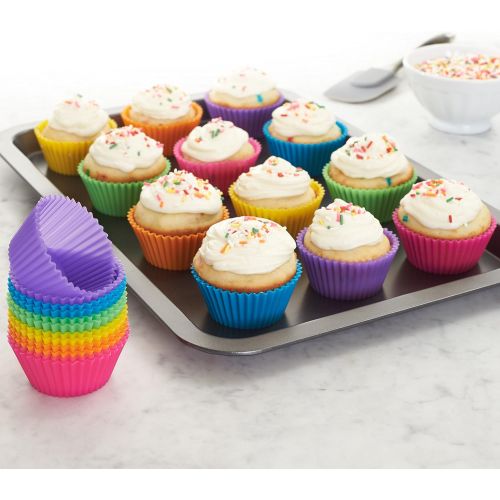  Amazon Basics Reusable Silicone Baking Cups, Muffin Liners - Pack of 24, Multicolor