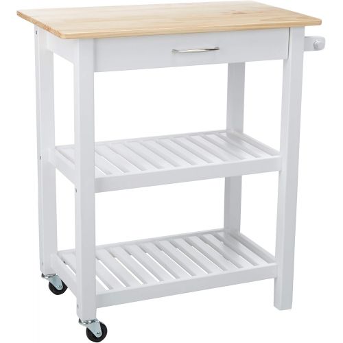  Amazon Basics Kitchen Island Cart with Storage, Solid Wood Top and Wheels - Natural / White