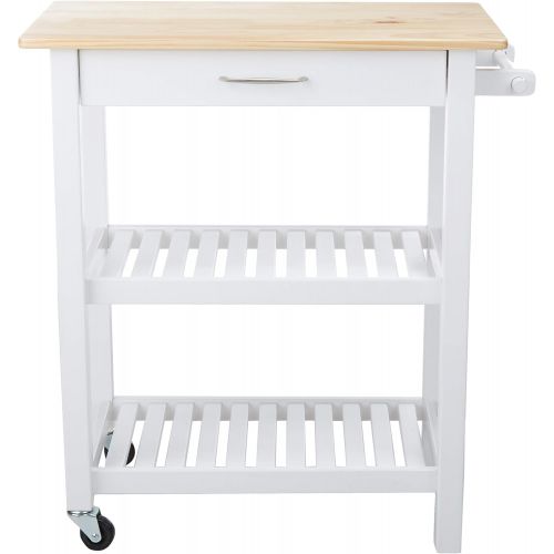  Amazon Basics Kitchen Island Cart with Storage, Solid Wood Top and Wheels - Natural / White