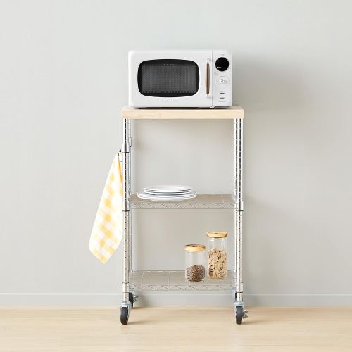  Amazon Basics Kitchen Storage Microwave Rack Cart on Caster Wheels with Adjustable Shelves, 175-Pound Capacity - Chrome/Wood