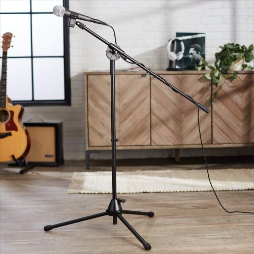  AmazonBasics Tripod Boom Microphone Stand - Height-Adjustable with Metal Base - 3.1 - 5.3-Foot, with Clothespin Mic Clip