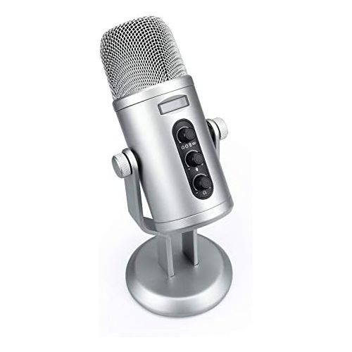  AmazonBasics Professional USB Condenser Microphone with Volume Control and OLED Screen, Silver