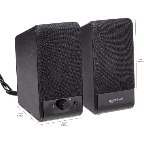  Amazon Basics Computer Speakers for Desktop or Laptop PC USB-Powered, Black