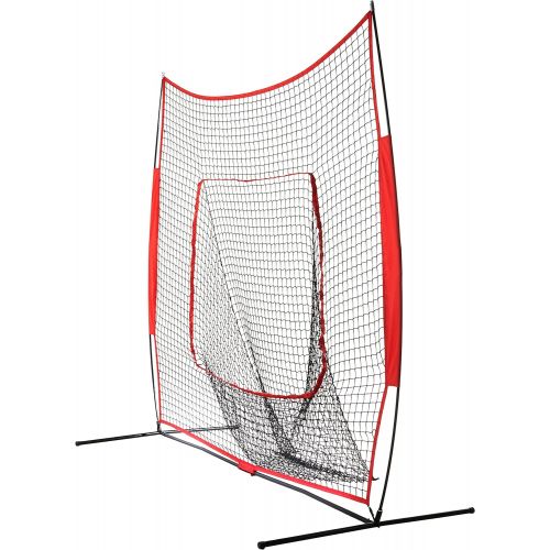 Amazon Basics Baseball Softball Hitting Pitching Batting Practice Net With Stand - 96 x 42 x 86 Inches, Red and Black