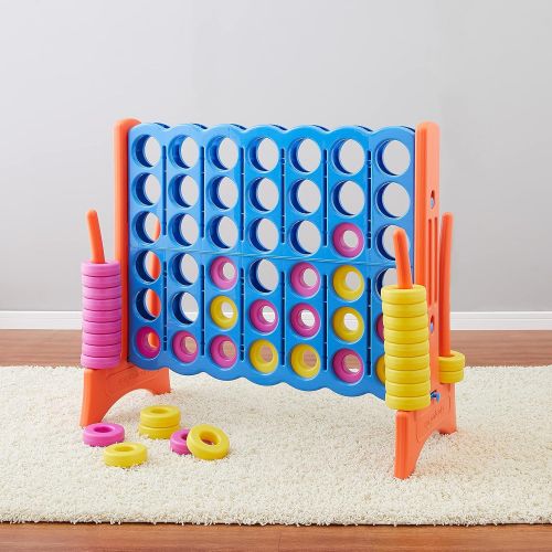  Amazon Basics Giant BPA-free 4-In-A-Row Premium Plastic Game Set with Carry Bag, Blue&Yellow