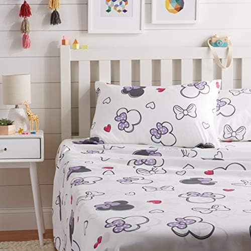  Amazon Basics by Disney Minnie Mouse Purple Love Bed Sheet Set, Full