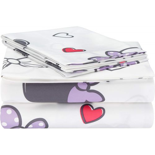  Amazon Basics by Disney Minnie Mouse Purple Love Bed Sheet Set, Full