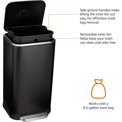  AmazonBasics Rectangle Soft-Close Trash Can - 32L, Black