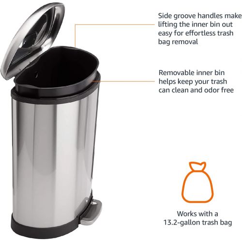  AmazonBasics D-Shaped Soft-Close Trash Can - 50L