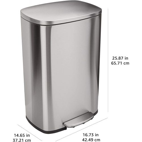  AmazonBasics Rectangle, Stainless Steel, Soft-Close, Step Trash Can, 50L, Satin Nickel