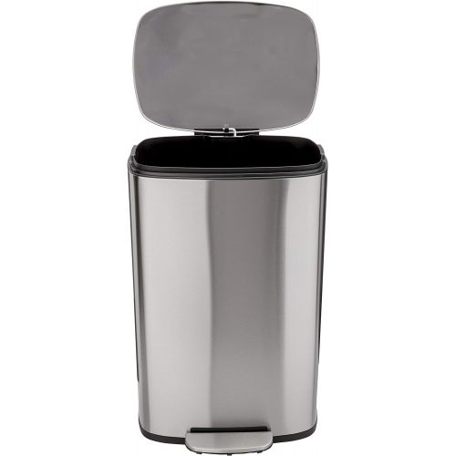 AmazonBasics Rectangle, Stainless Steel, Soft-Close, Step Trash Can, 50L, Satin Nickel