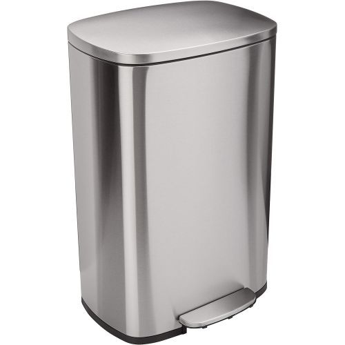  AmazonBasics Rectangle, Stainless Steel, Soft-Close, Step Trash Can, 50L, Satin Nickel