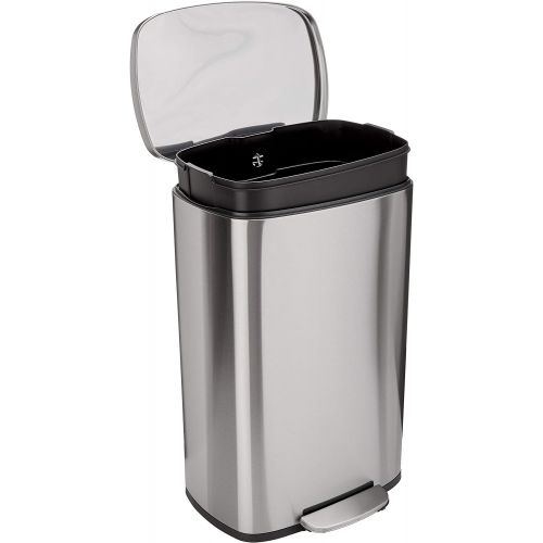  AmazonBasics Rectangle, Stainless Steel, Soft-Close, Step Trash Can, 50L, Satin Nickel