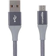 AmazonBasics Double Braided Nylon USB 2.0 A to Micro B Charger Cable | 6 Feet, Dark Grey