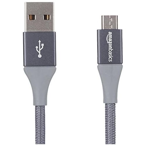  AmazonBasics Double Braided Nylon USB 2.0 A to Micro B Charger Cable | 6 Feet, Dark Grey