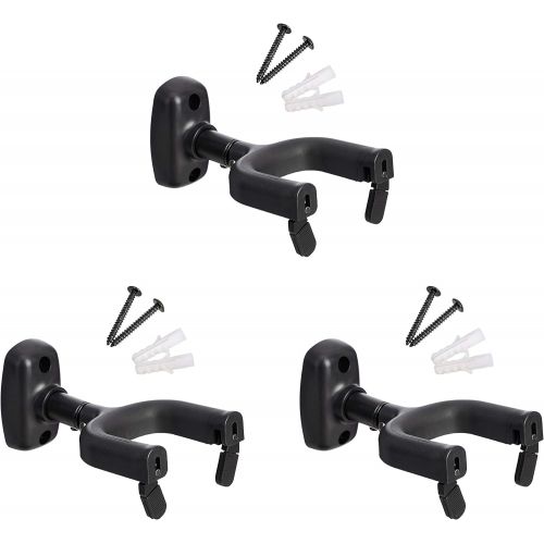  AmazonBasics Wall Mount Auto Lock Hanger Holder for Acoustic Electric Bass Guitar - Rectangle Base, 3-Pack