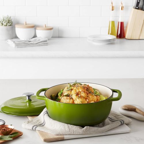  AmazonBasics Enameled Cast Iron Covered Dutch Oven, 4.3-Quart, Green: Kitchen & Dining