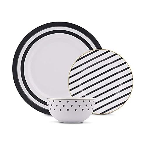  AmazonBasics 18-Piece Kitchen Dinnerware Set, Plates, Dishes, Bowls, Service for 6, Modern Elegance