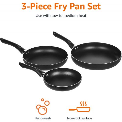  AmazonBasics 3-Piece Non-Stick Fry Pan Set, 8 Inch, 10 Inch, and 12 Inch