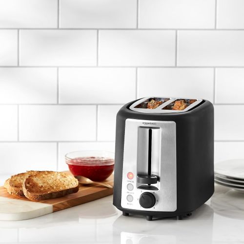  [아마존베스트]AmazonBasics 2 Slice, Extra-Wide Slot Toaster with 6 Shade Settings, Black