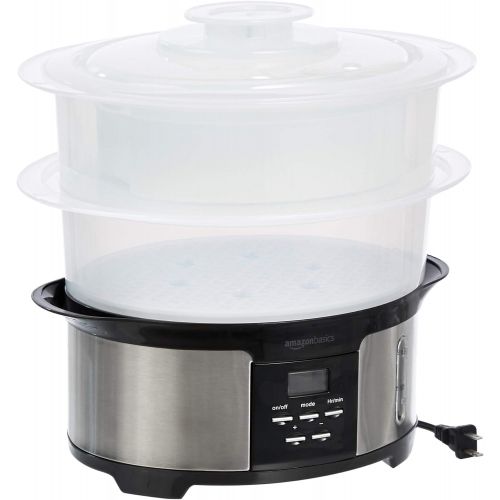  [아마존베스트]AmazonBasics 8.5 Quart 2-Tiered Digital Food Steamer - Black & Stainless Steel