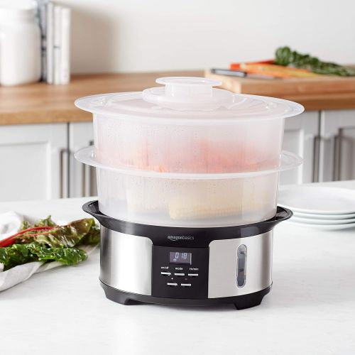  [아마존베스트]AmazonBasics 8.5 Quart 2-Tiered Digital Food Steamer - Black & Stainless Steel