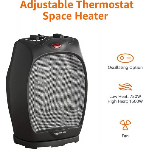  [아마존베스트]AmazonBasics 1500W Oscillating Ceramic Heater with Adjustable Thermostat, Black