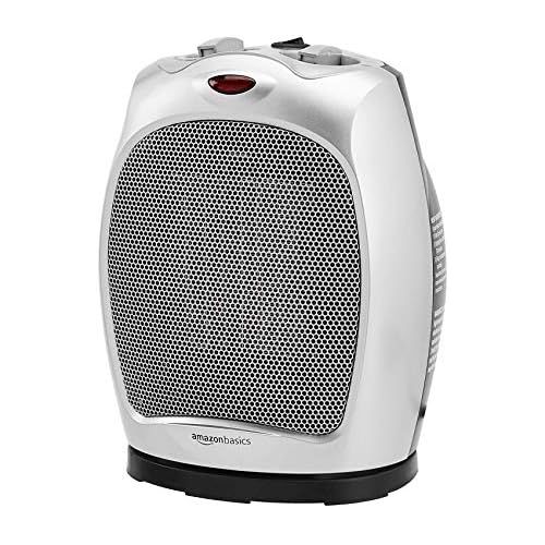  [아마존베스트]AmazonBasics 1500W Oscillating Ceramic Heater with Adjustable Thermostat, Silver