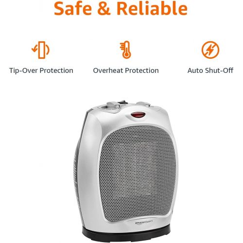  [아마존베스트]AmazonBasics 1500W Oscillating Ceramic Heater with Adjustable Thermostat, Silver