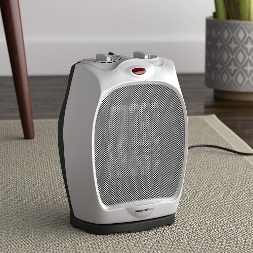  [아마존베스트]AmazonBasics 1500W Oscillating Ceramic Heater with Adjustable Thermostat, Silver